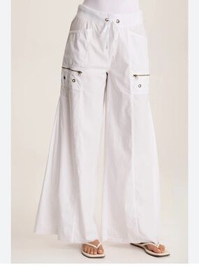White Wide-Leg Cargo Drawstring Pants XCVI XL, NWOT